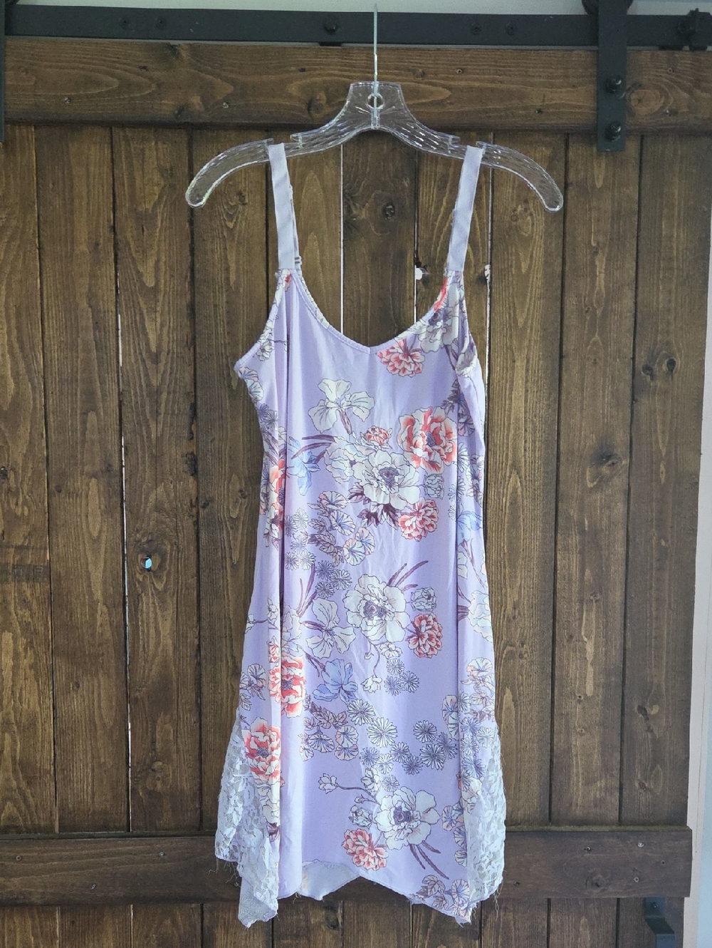 Floral Lace-Trim Slip Chemise in Lavender